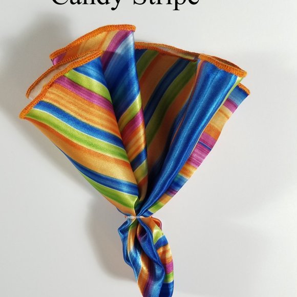 NEW 2-in-1 Round Pouf Pocket Square - Bright Candy Stripe - Picture 4 of 4